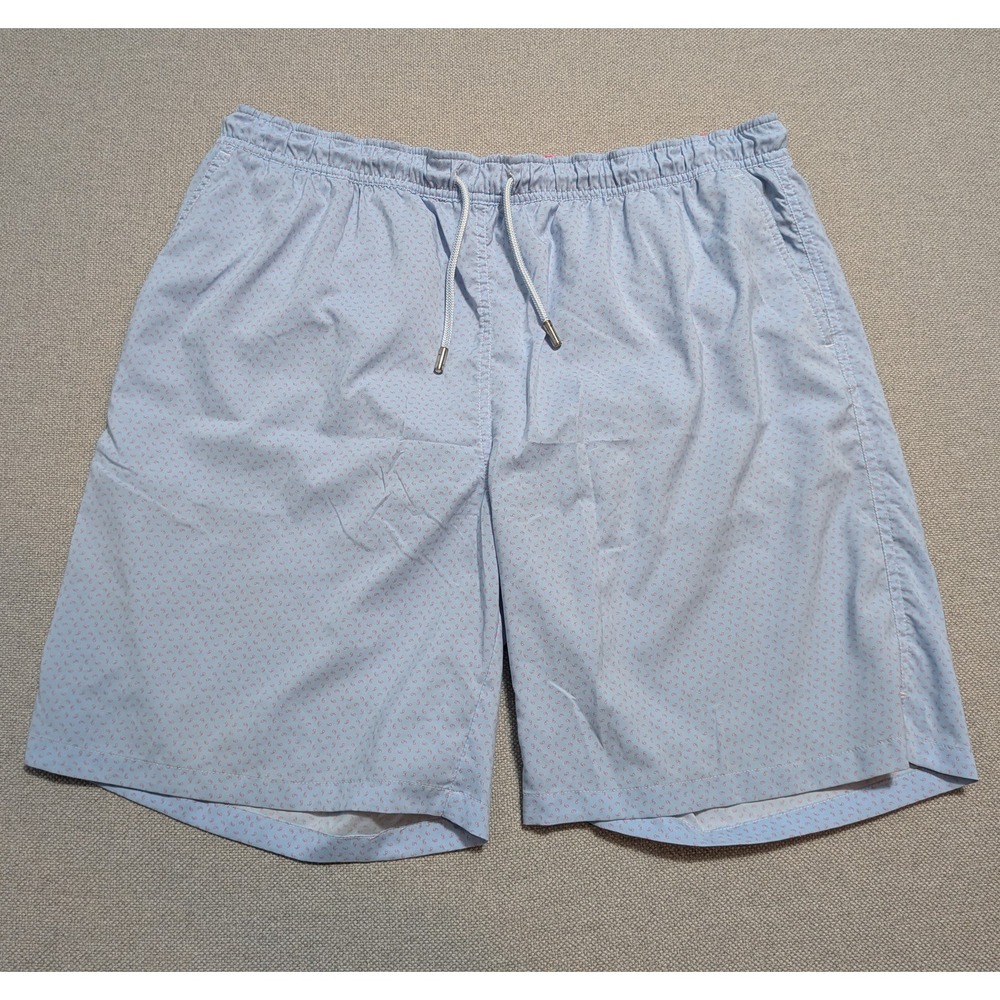 Peter Millar Men's Light Blue Paisley Swim Trunks Drawstring Pockets XL